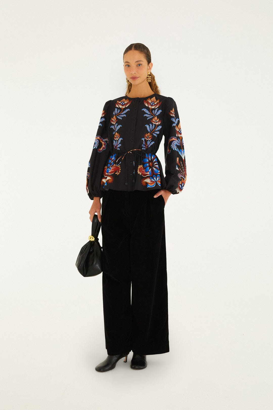 FARM Rio model wearing the Wide-Leg Tailored Corduroy Pants