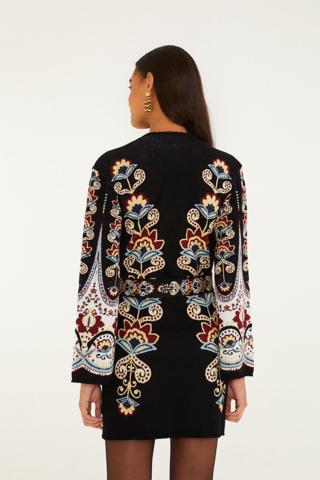Winter Floral Belted Knit Mini Dress