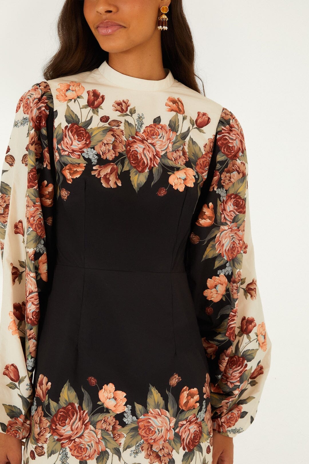 Winter Floral Long Sleeve Mini Dress