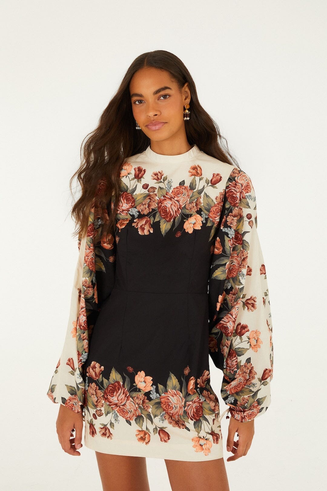Winter Floral Long Sleeve Mini Dress