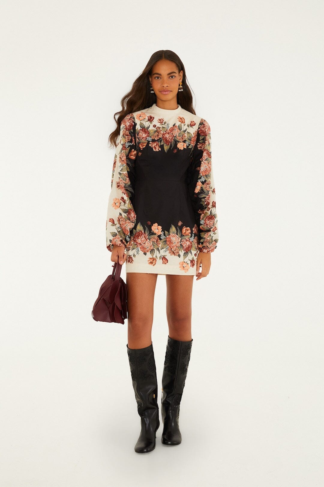 Winter Floral Long Sleeve Mini Dress