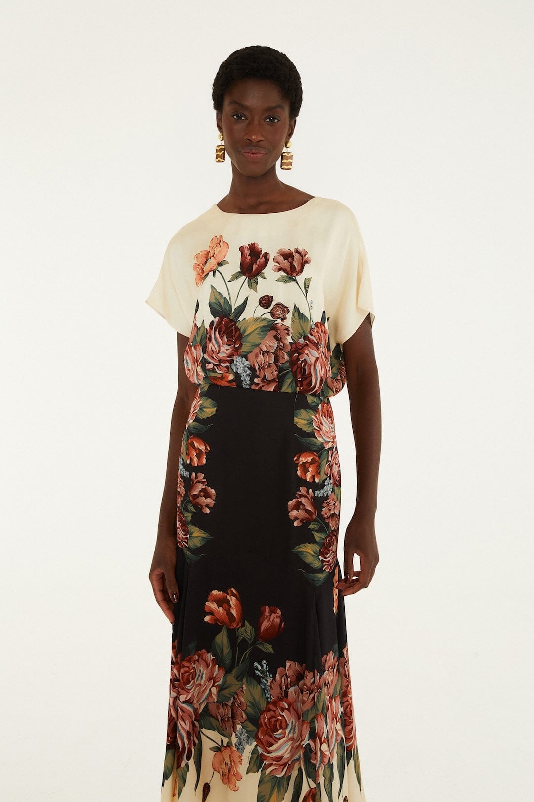 Winter Floral Short Sleeve Maxi Dress