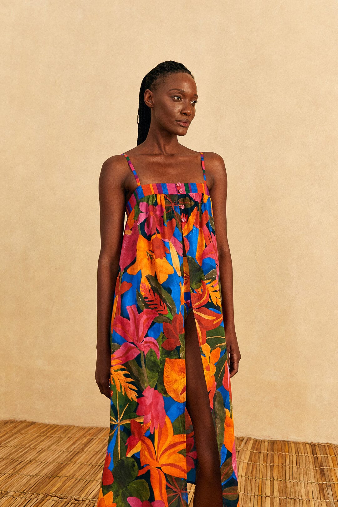 Blue Floral Tropical & Colorful Stripes Cover-Up