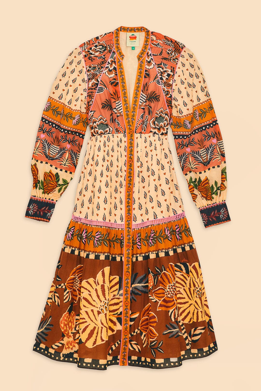 Beige Ainika Floral V Neck Midi Dress