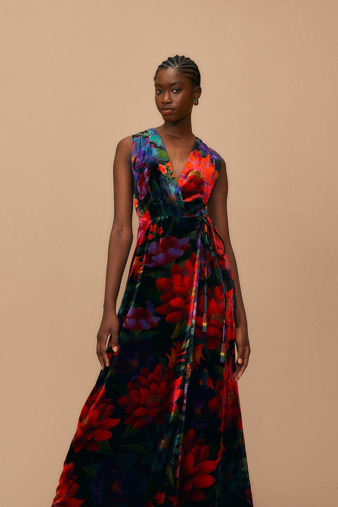 Black Flower Season Maxi Wrap Dress