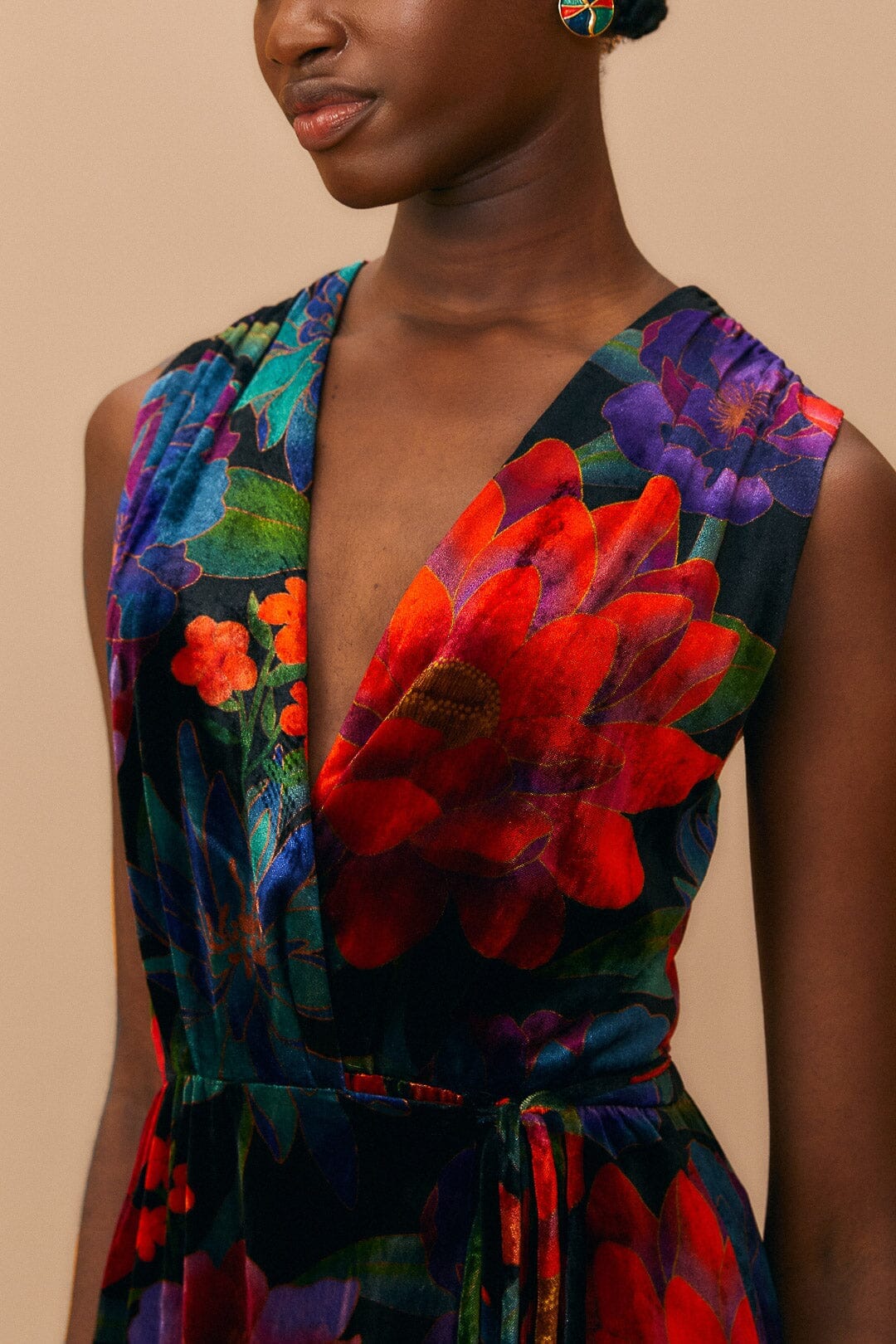 Black Flower Season Maxi Wrap Dress