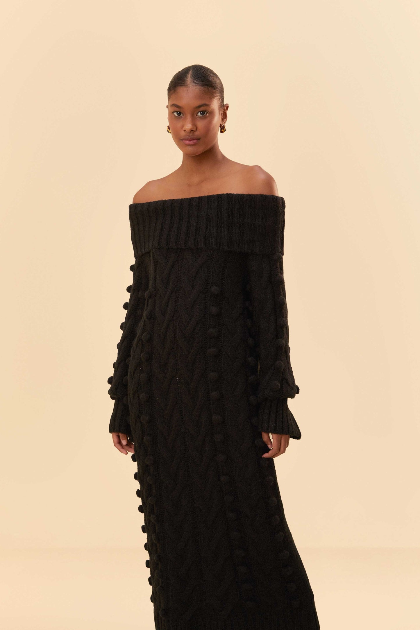 Black Braided Midi Sweater Dress