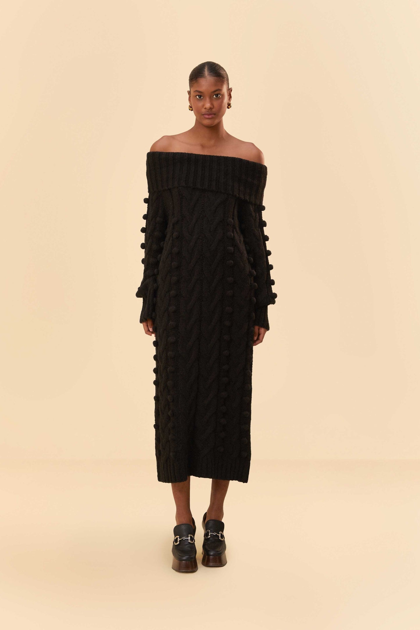 Black Braided Midi Sweater Dress