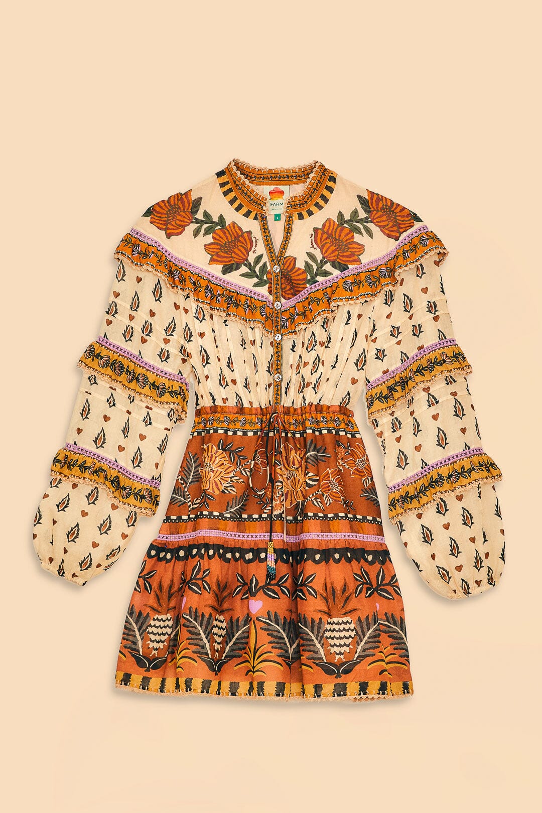 Beige Ainika Floral Ruffle Mini Dress