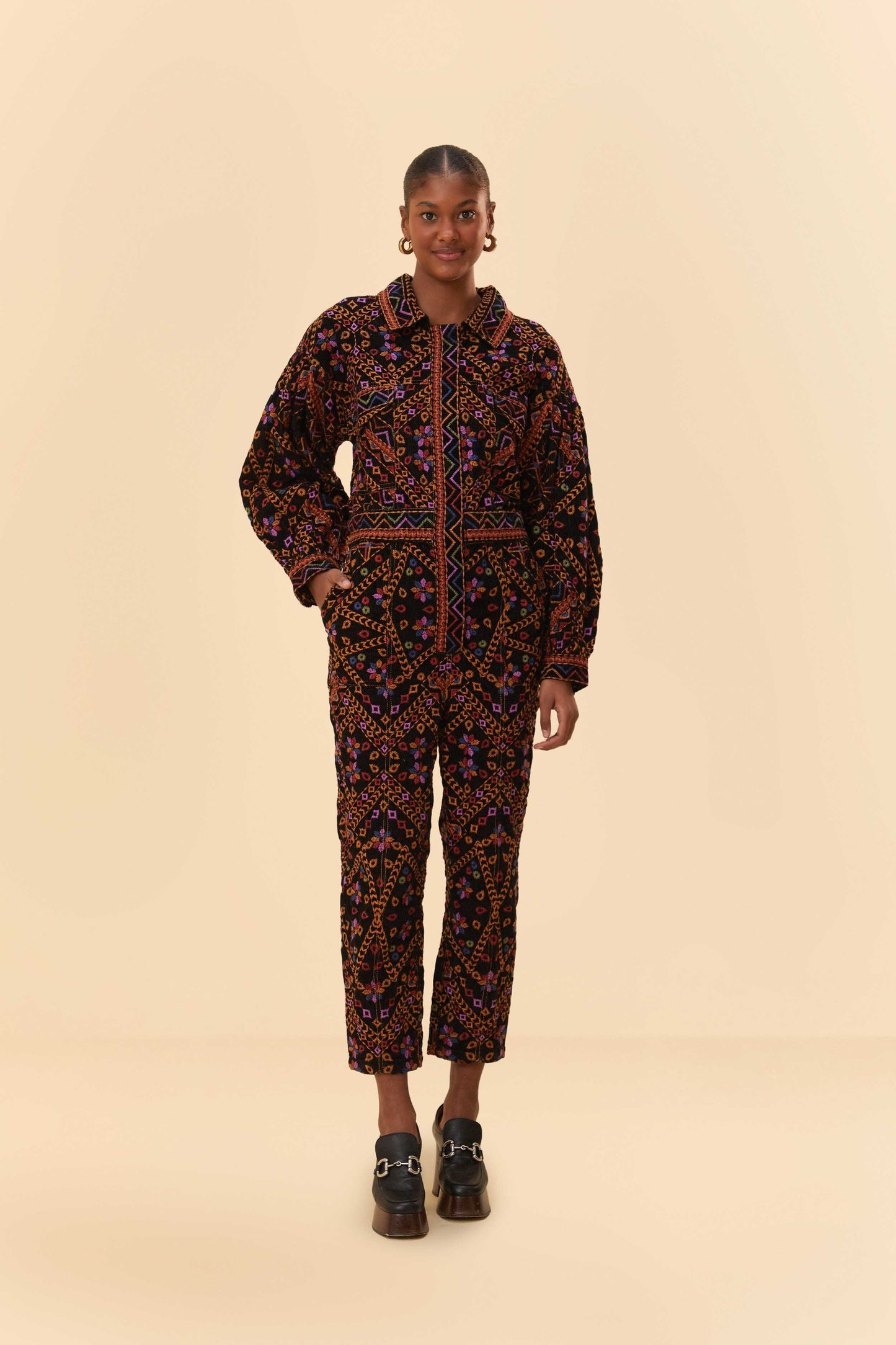 Embroidered Long Sleeve Jumpsuit