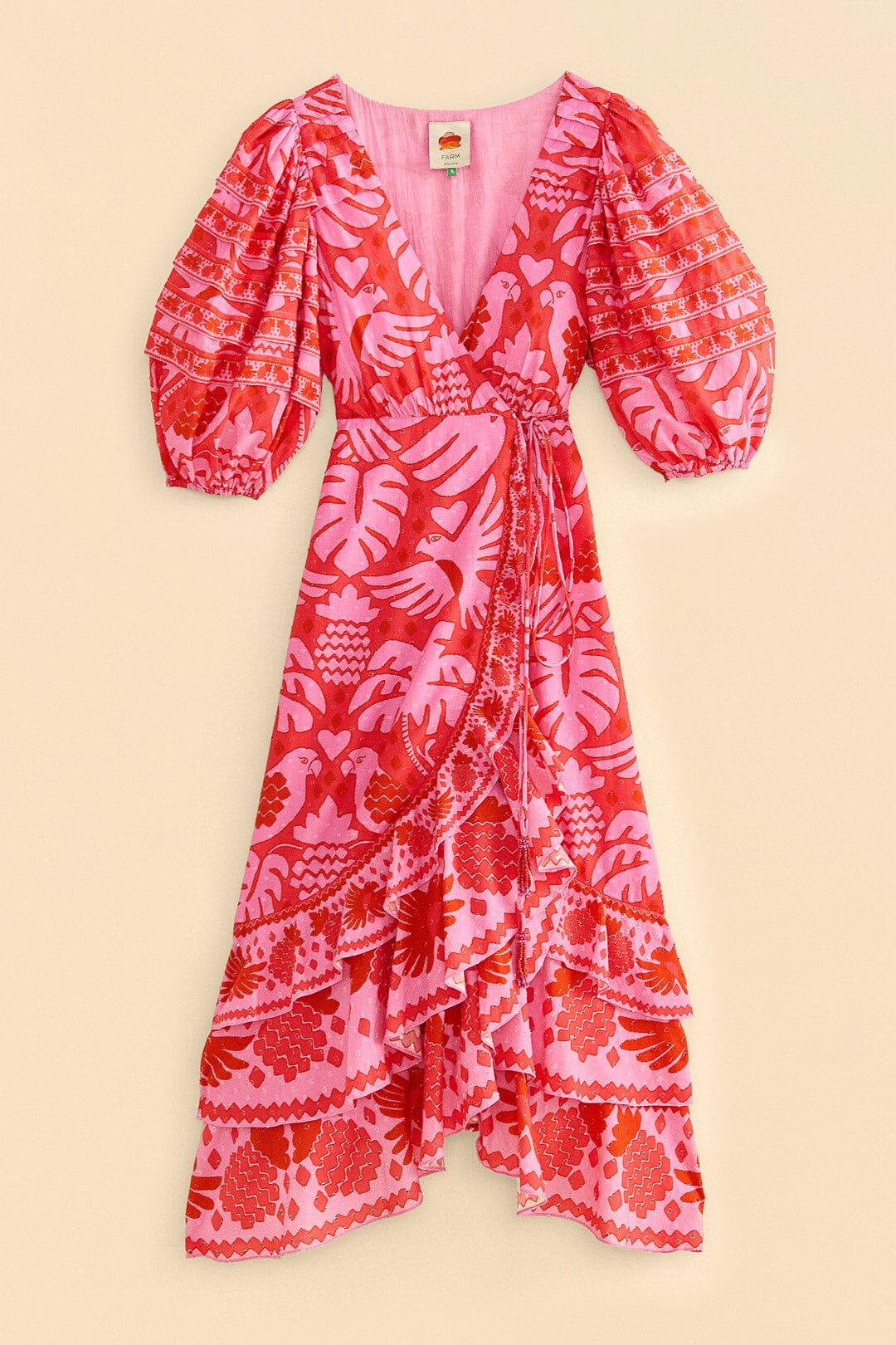 Red Jungle Scarf Wrap Midi Dress