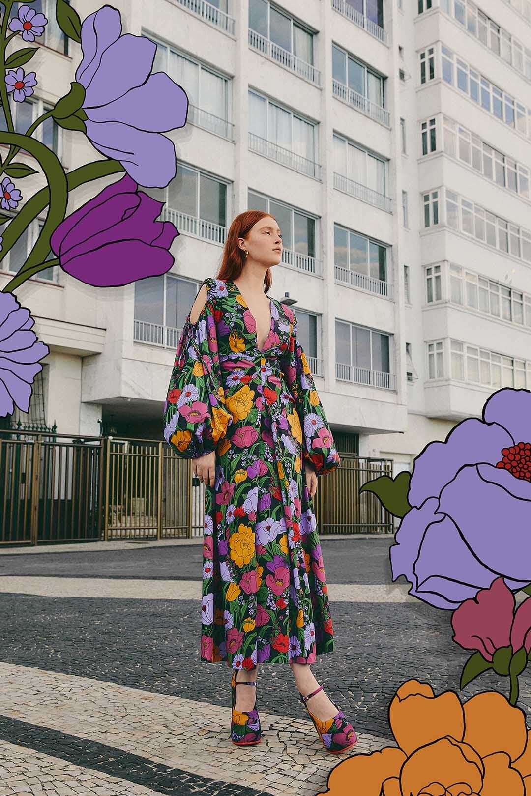 Black Bucolic Garden Cut Out Maxi Dress