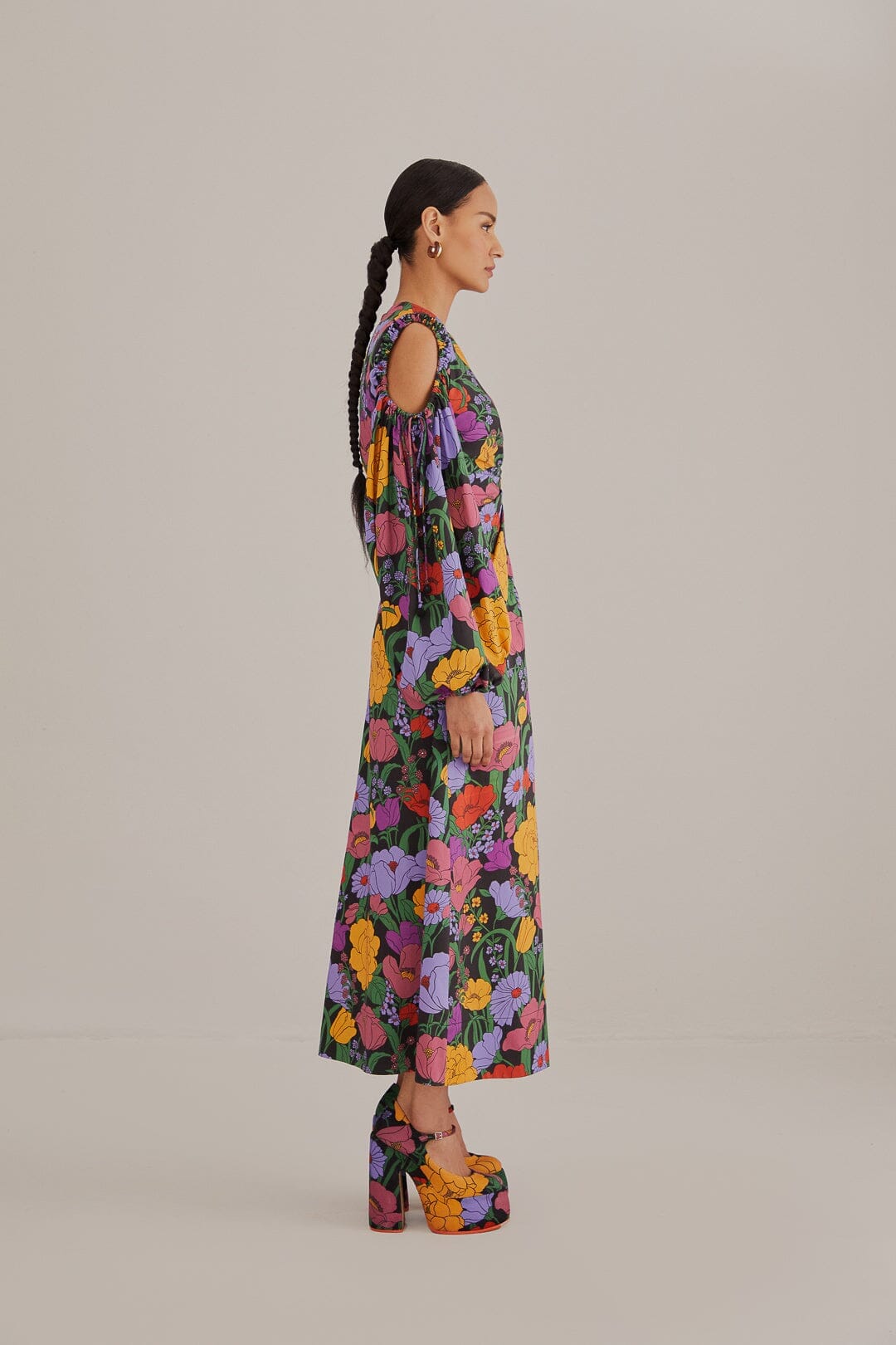 Black Bucolic Garden Cut Out Maxi Dress