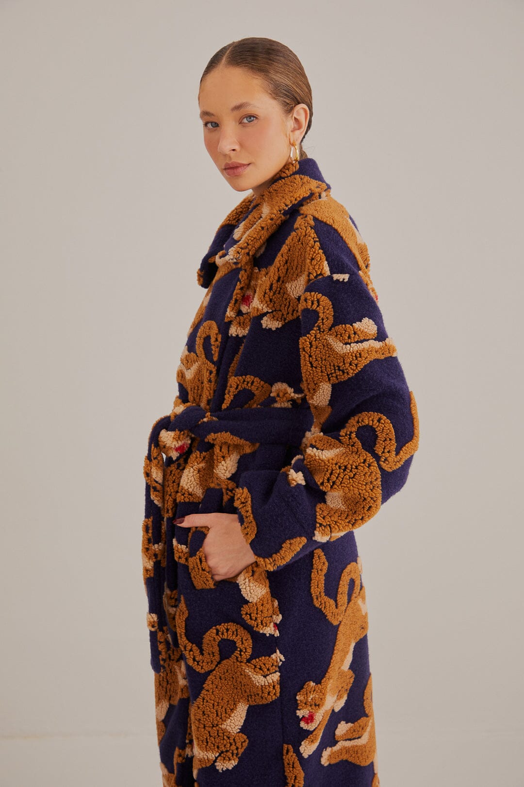 Navy Leopards Fleece Coat