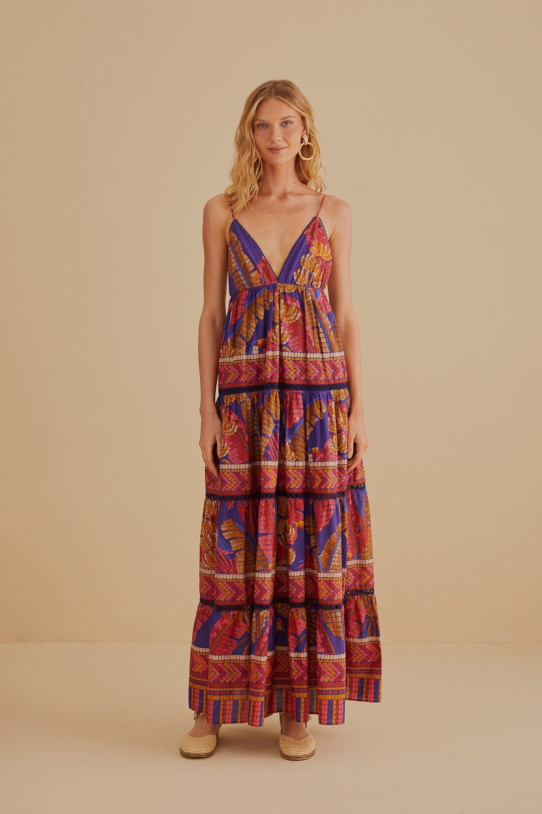 Blue Forest Mosaic Sleeveless Maxi Dress