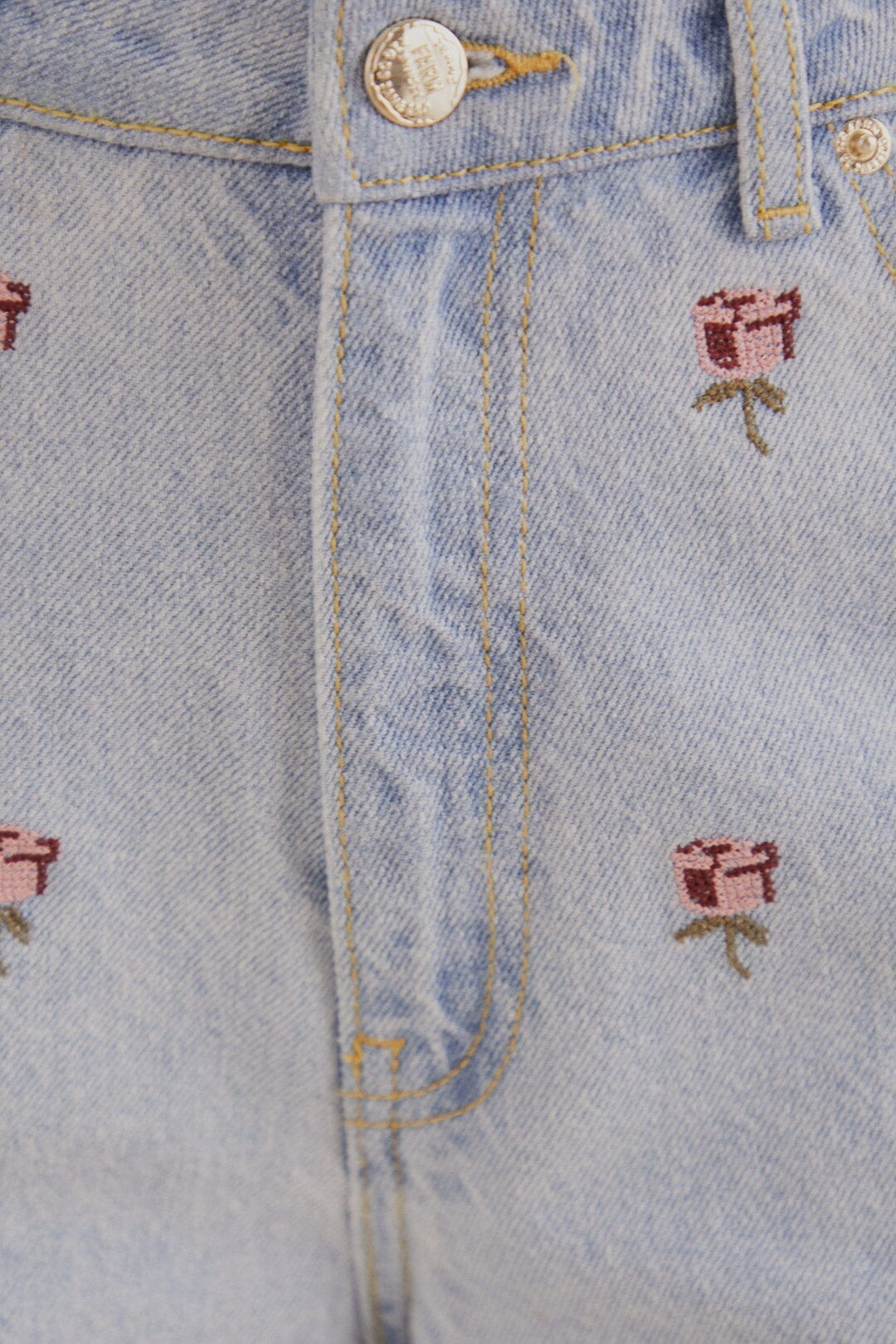 Rose Embroidered Denim Pants