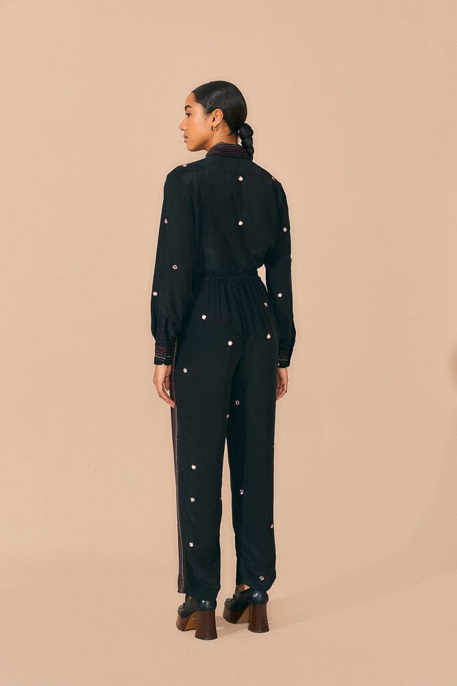 Black Rainbow Beaded Mirror Trim Pants