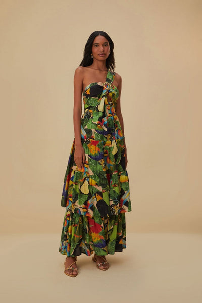 farm rio macaw leaves one-shoulder midi dress Farm Rio Macaw Leaves One-Shoulder Cut-Out Mini dress