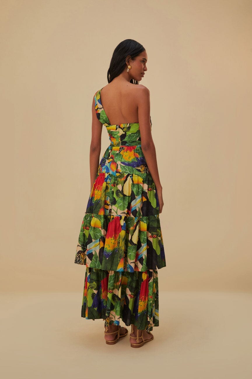 farm rio red summer foliage one shoulder maxi dress Pink Fruits Queen Scarf One Shoulder Maxi Dress FARM Rio