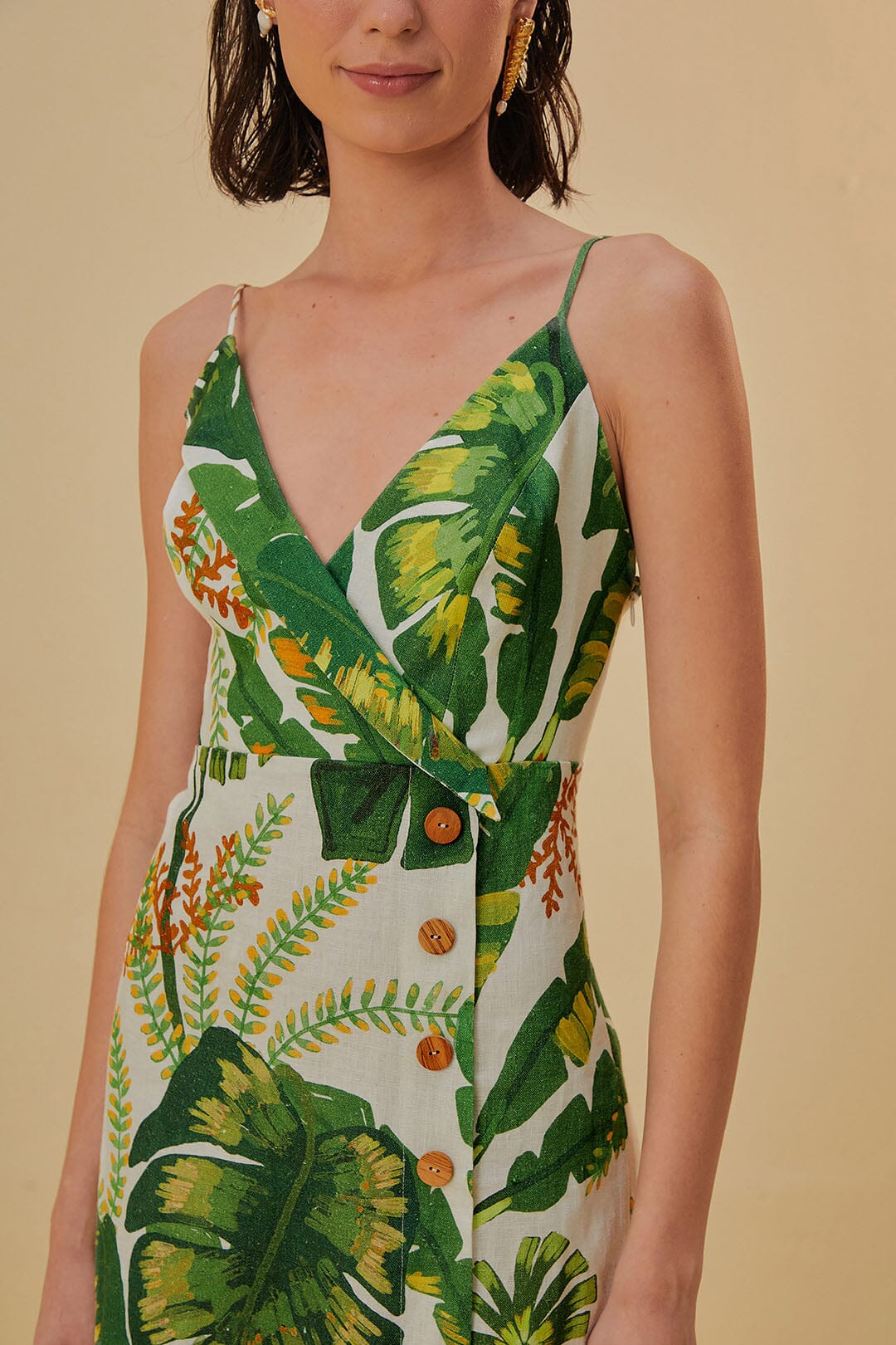 farm rio tropical forest linen mini dress Farm Rio Tropical Forest Sleeveless V-Neck Linen Mini Dress