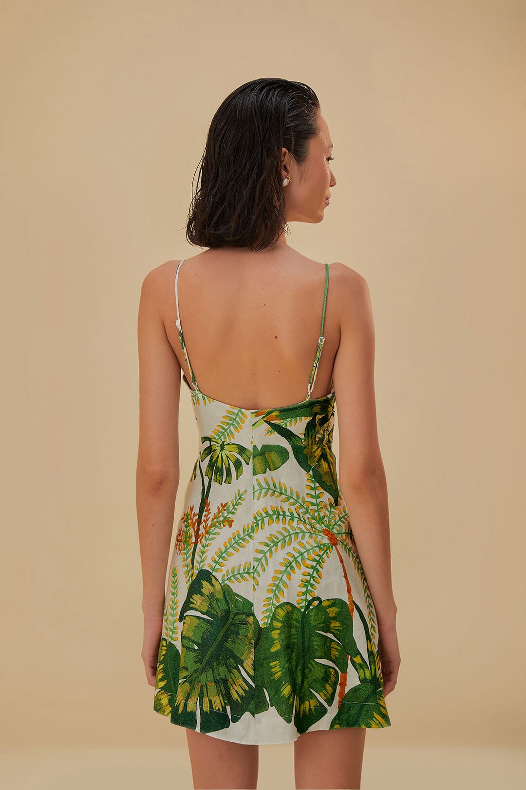 farm rio tropical forest linen mini dress Tropical Forest Off-White Mini Dress FARM Rio