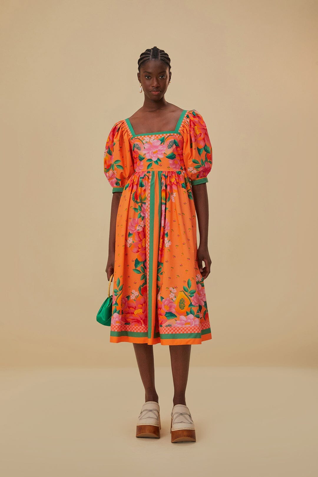 Orange Fruit Garden Scarf Midi Dress