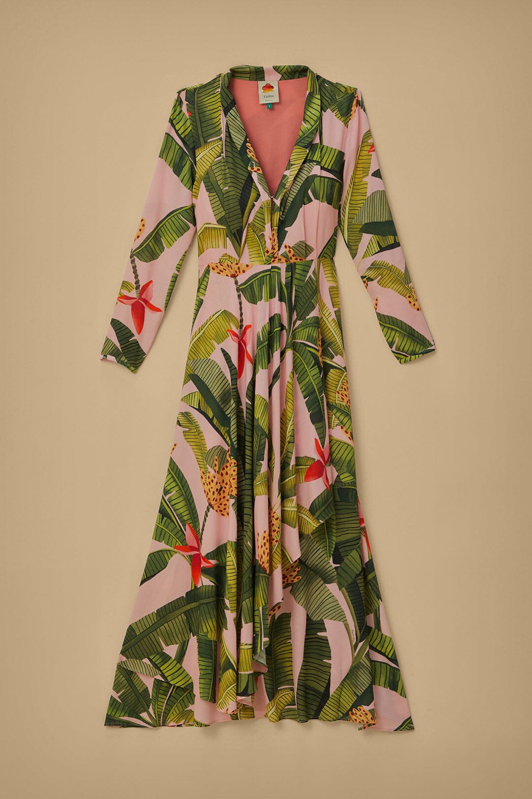 Pink Banana Leaves Maxi Dress FARM Rio