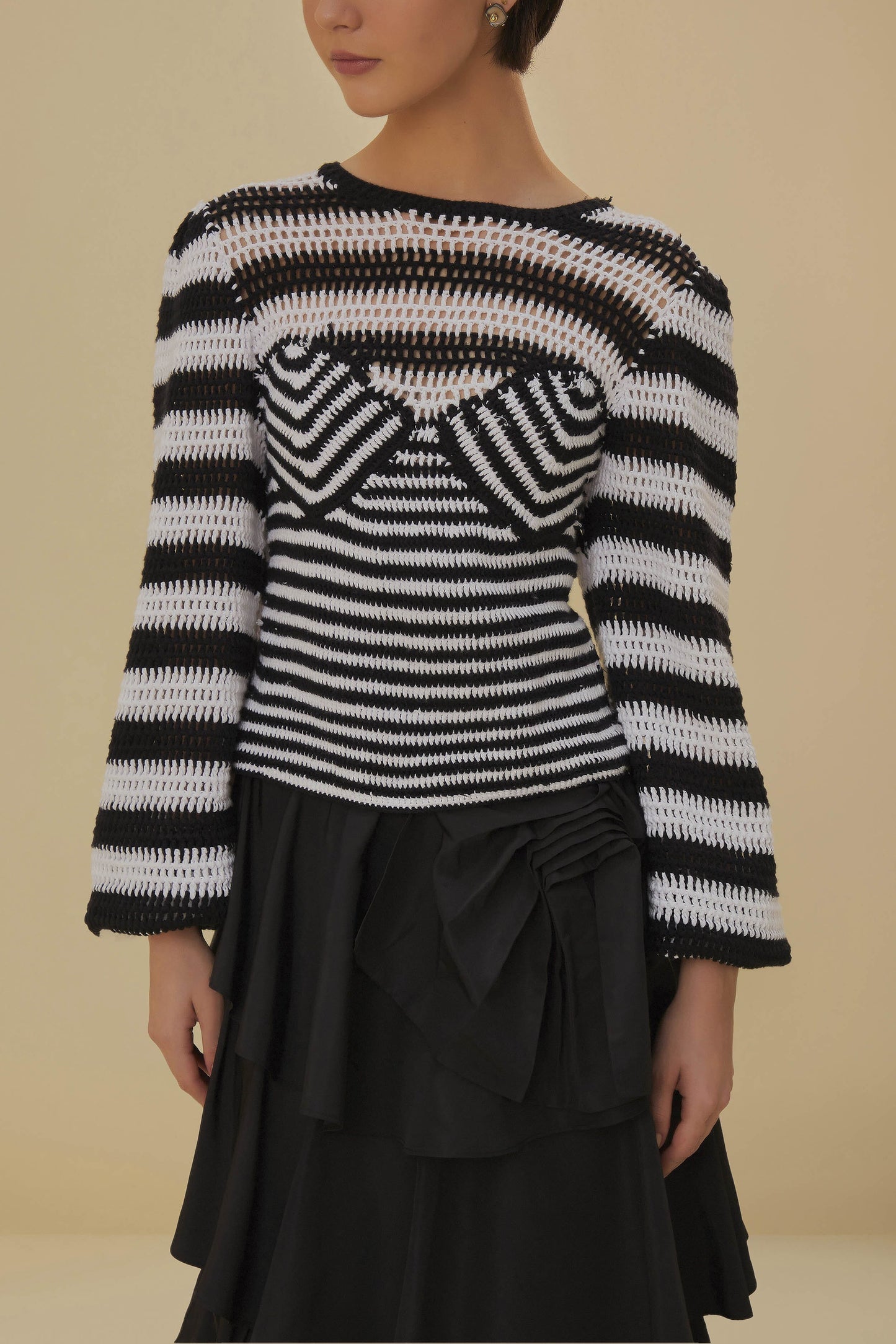 Black and White Stripes Crochet Blouse