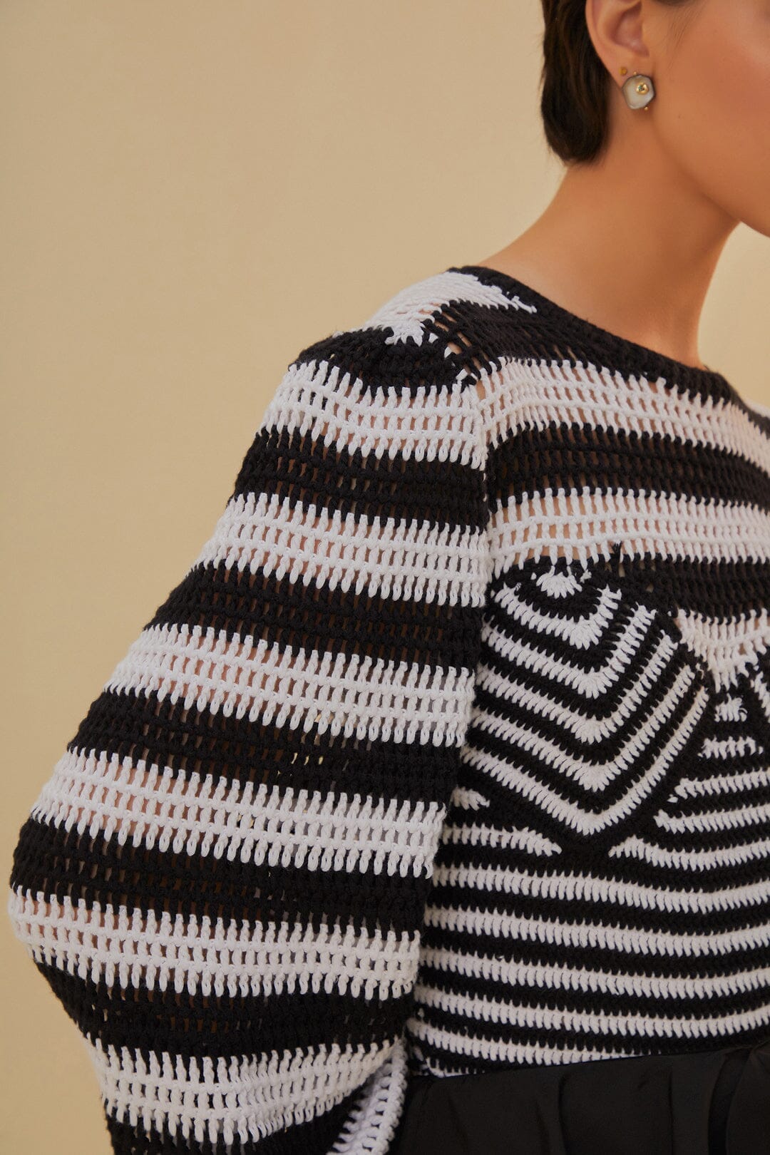 Black and White Stripes Crochet Blouse