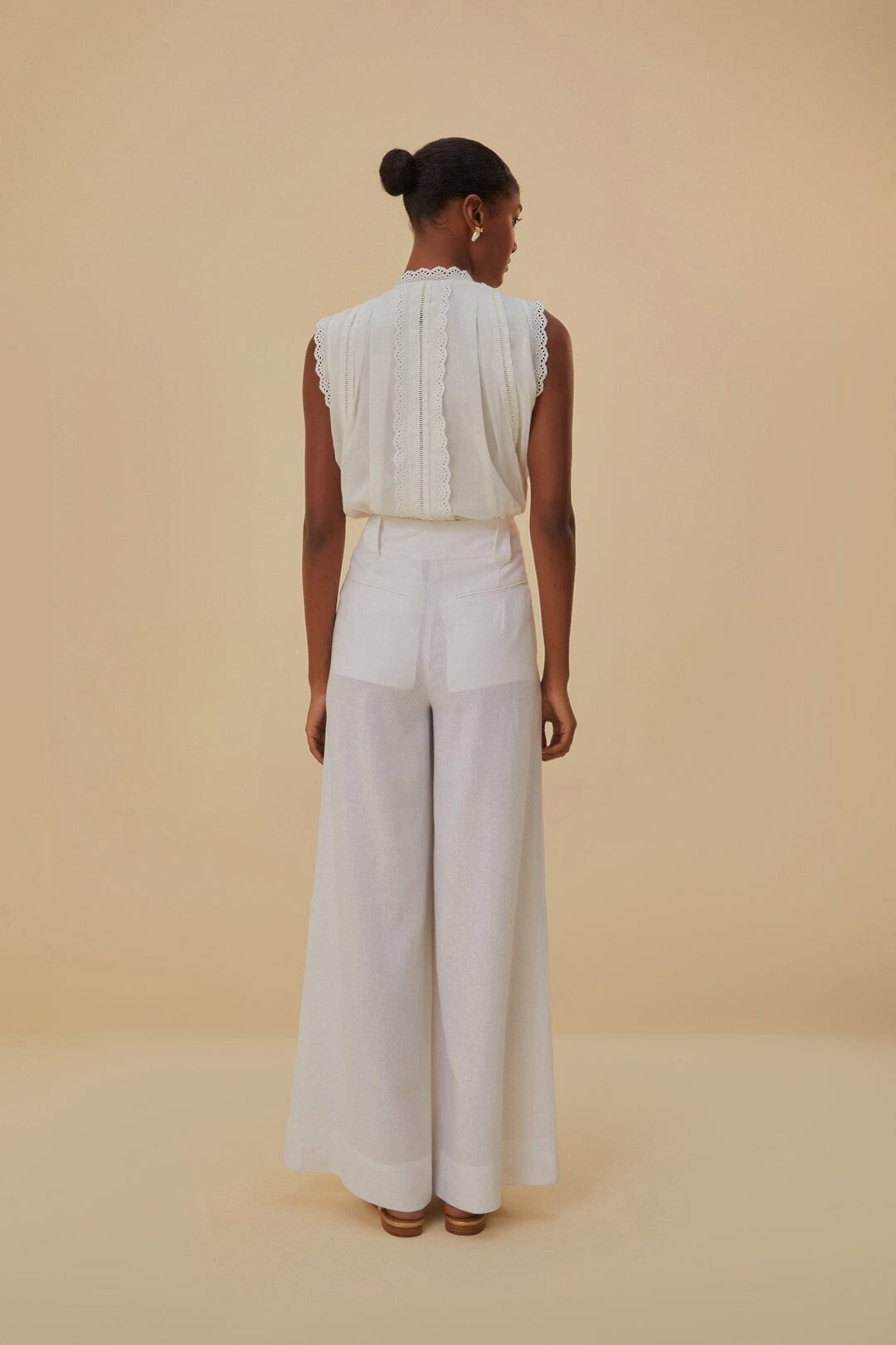 Off-White Linen Low Waist Pants