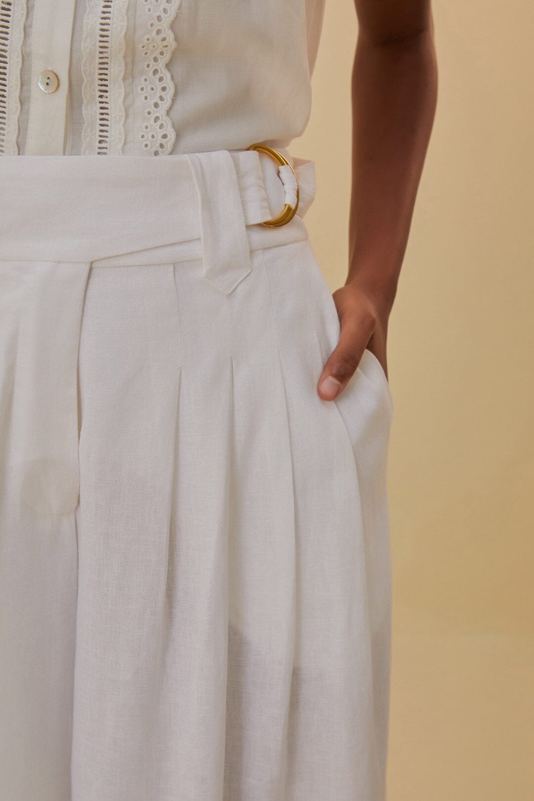 Off-White Linen Low Waist Pants