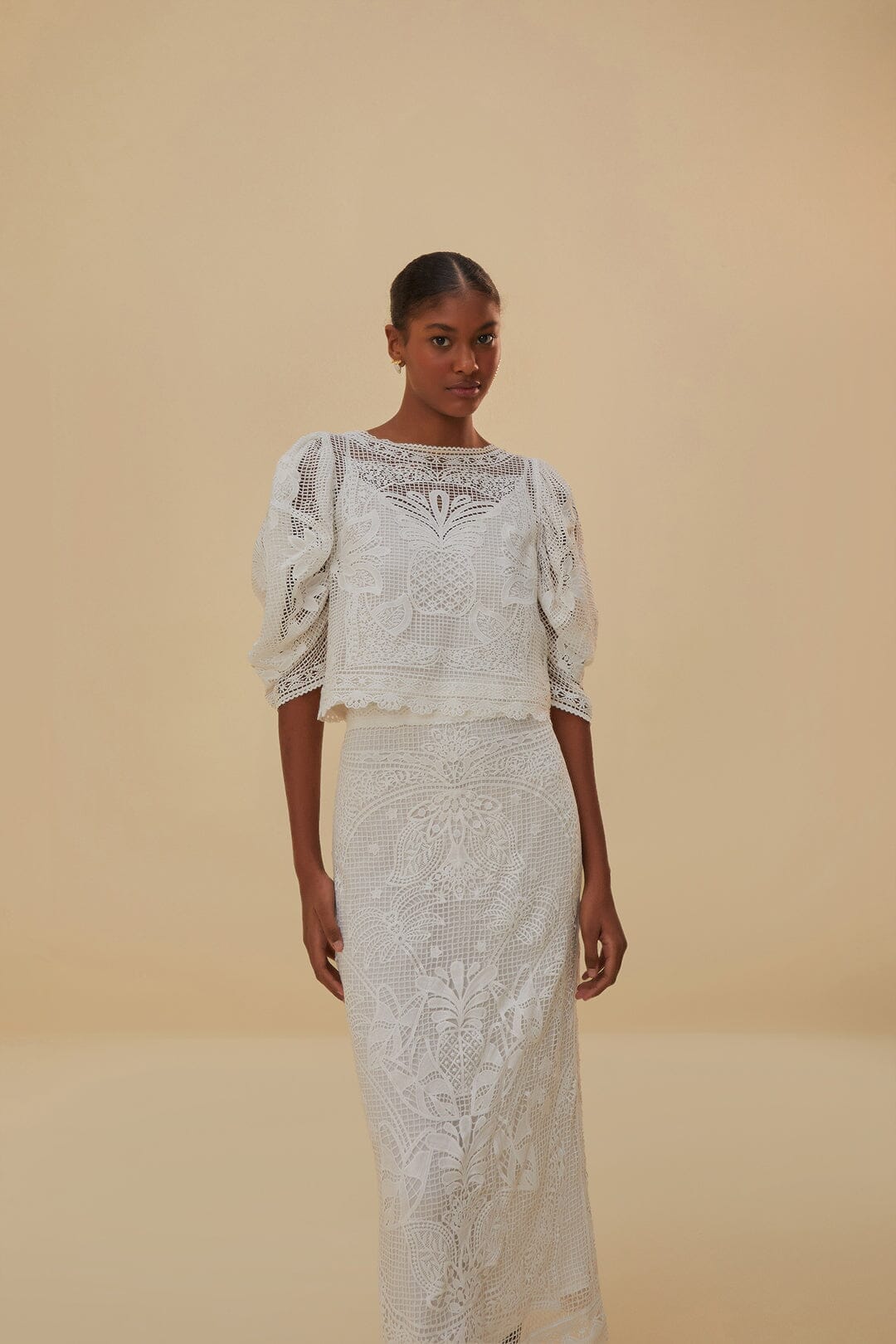 White Guipure Midi Skirt FARM Rio White Guipure Midi Skirt FARM Rio