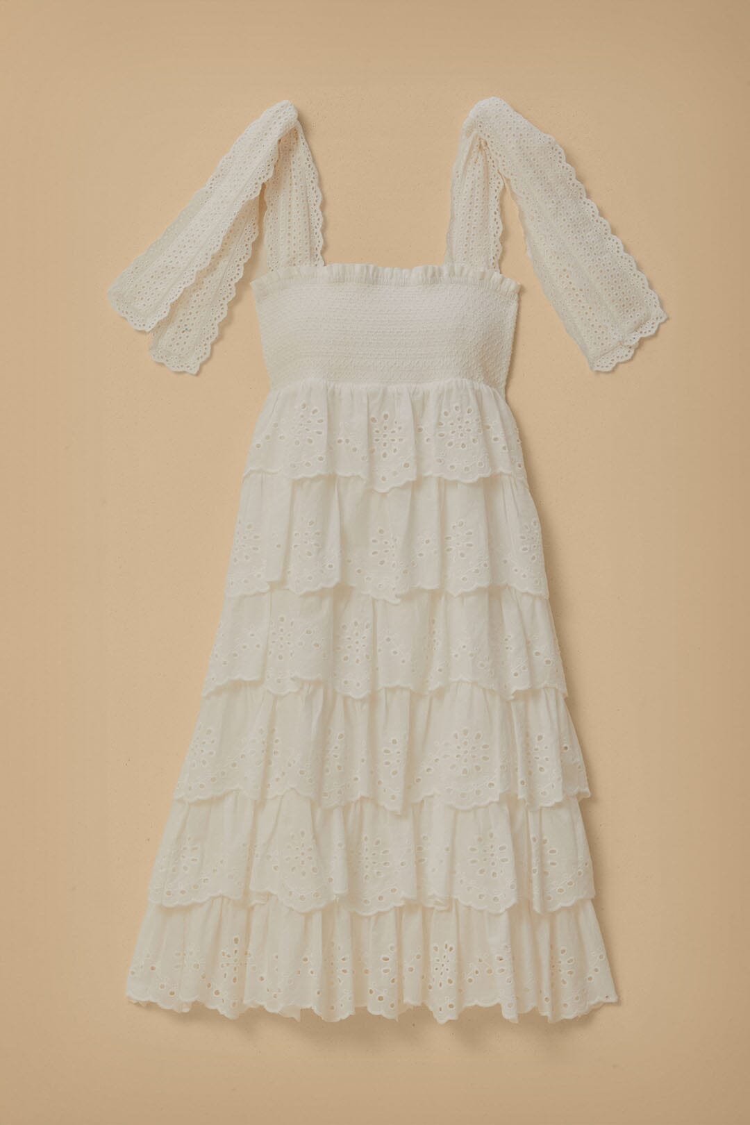 Off-White Embroidered Ruffle Midi Dress