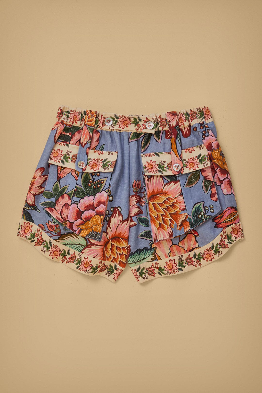 Wonderful Bouquet Blue Linen Shorts