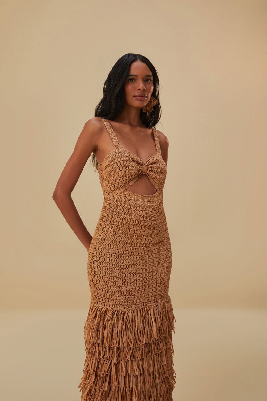 orange raffia dress Aje Orange Raffia Fringe Knit Dress by Aje