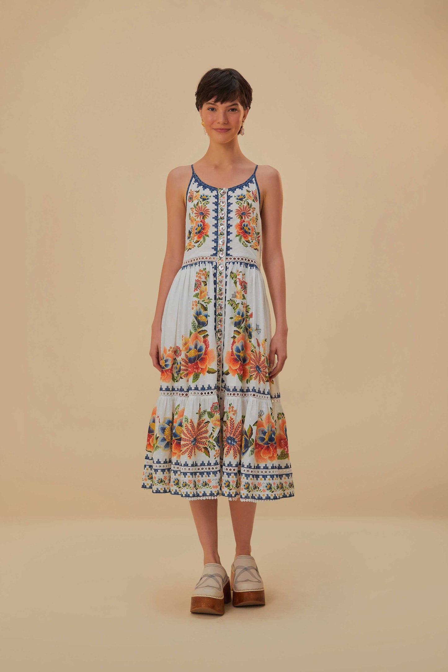 Off-White Delicate Garden Midi Dress