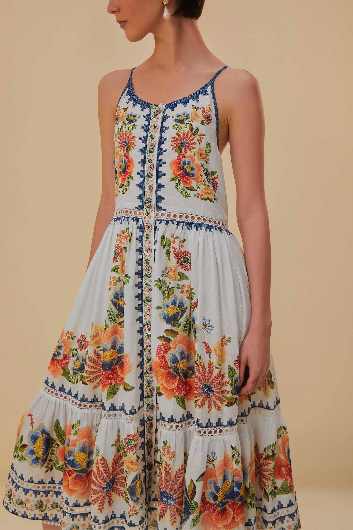 Off-White Delicate Garden Midi Dress