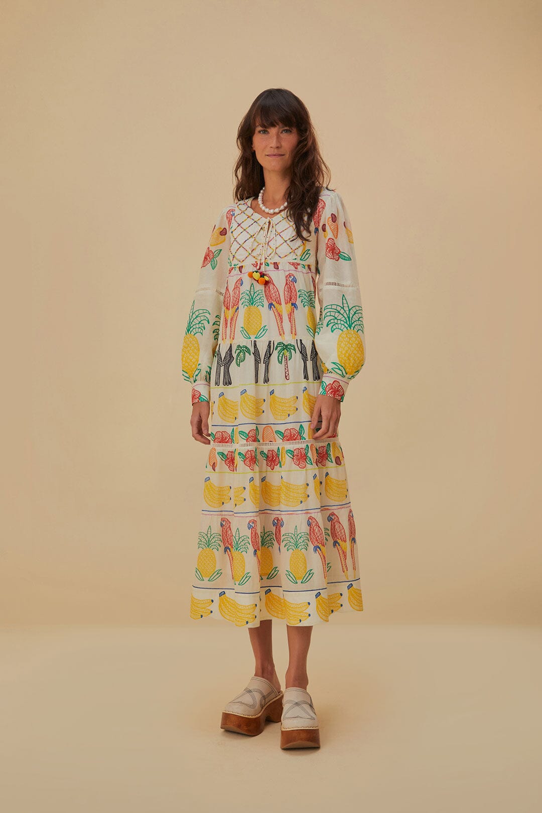 Off-White Tropicolors Yoke Embroidered Midi Dress