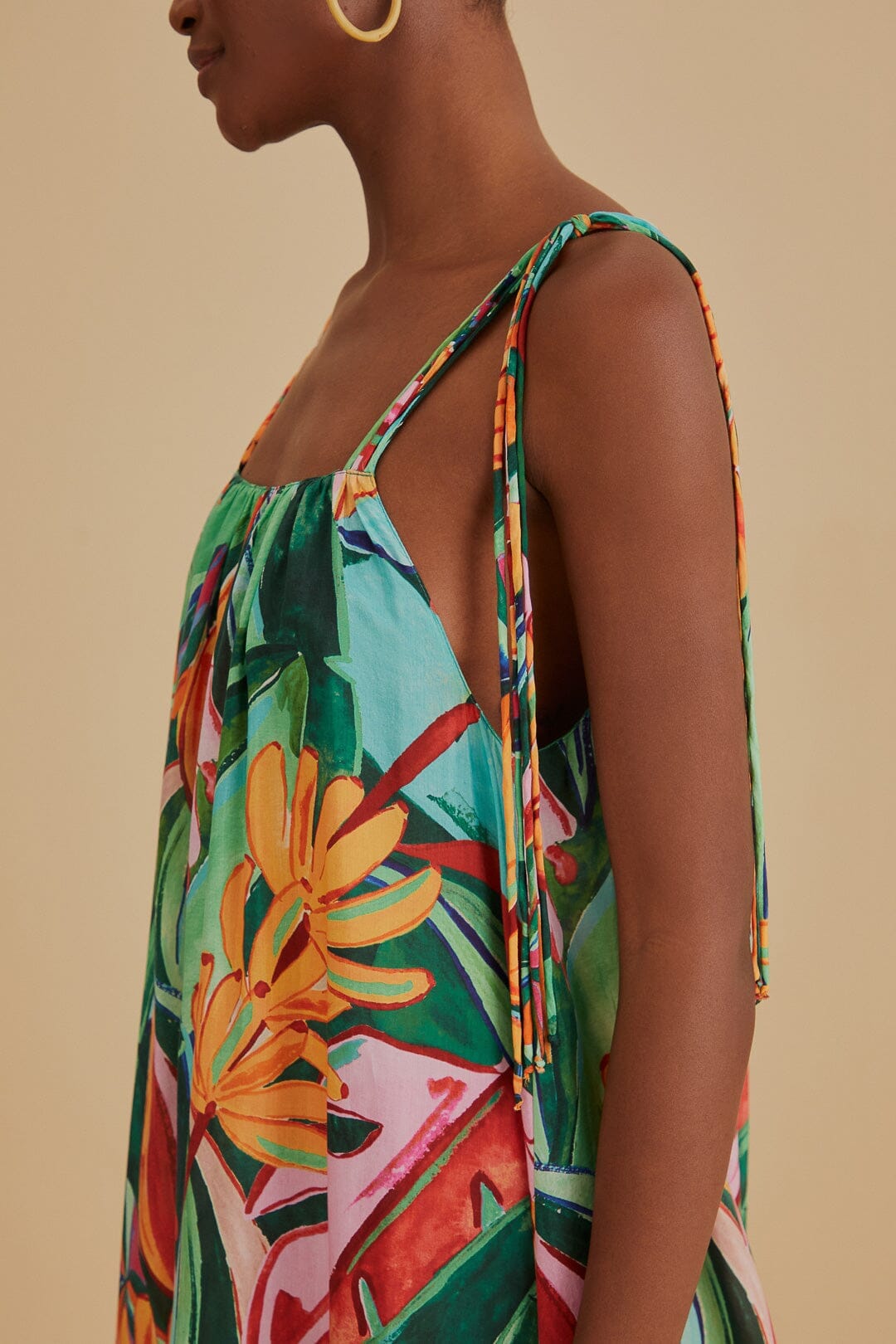 Multicolor Banana Foliage Sleeveless Midi Dress