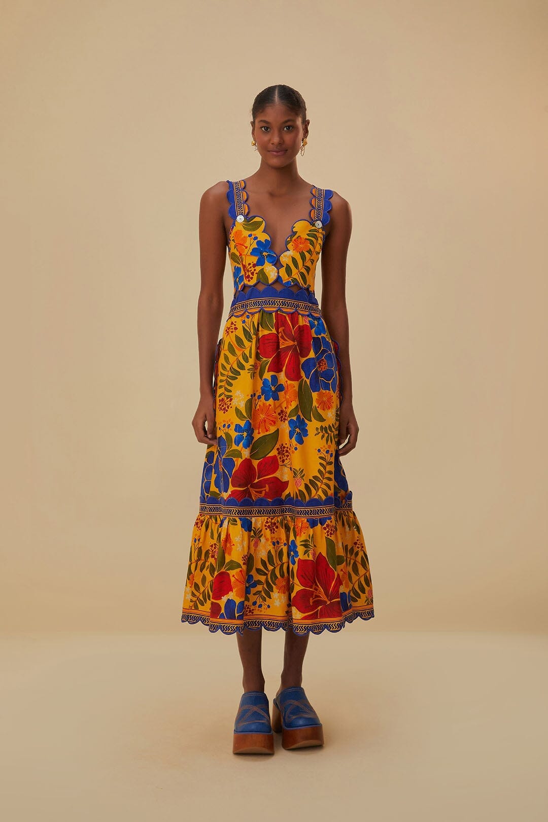 Yellow Floral Yard Lenzing™ Ecovero™ Euroflax™ Midi Dress