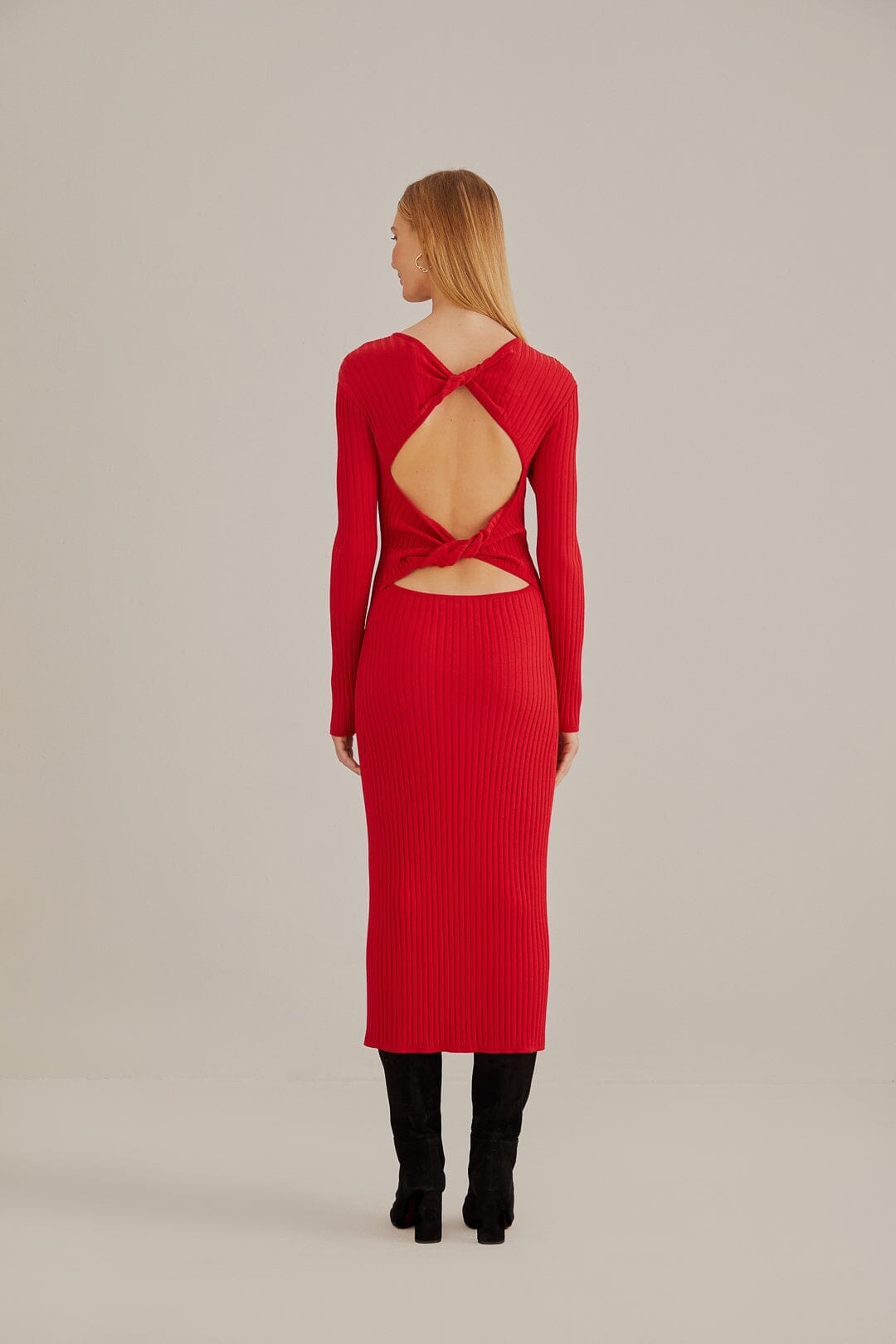 Red Knit Midi Dress