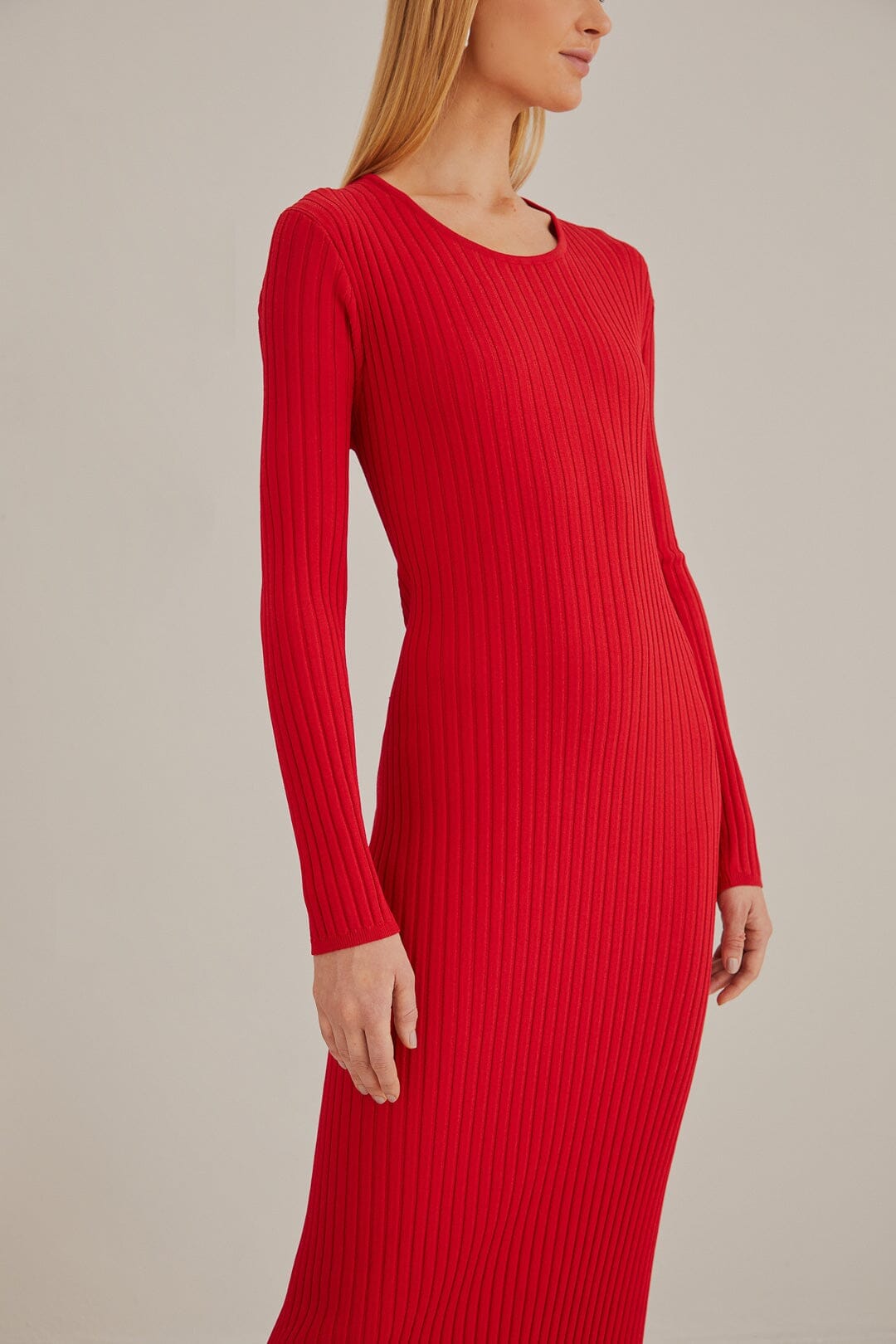 Red Knit Midi Dress