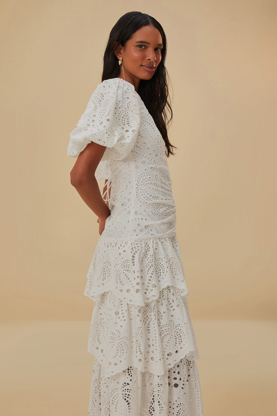 White Cotton Eyelet Puff Sleeve Midi Dress – FARM Rio